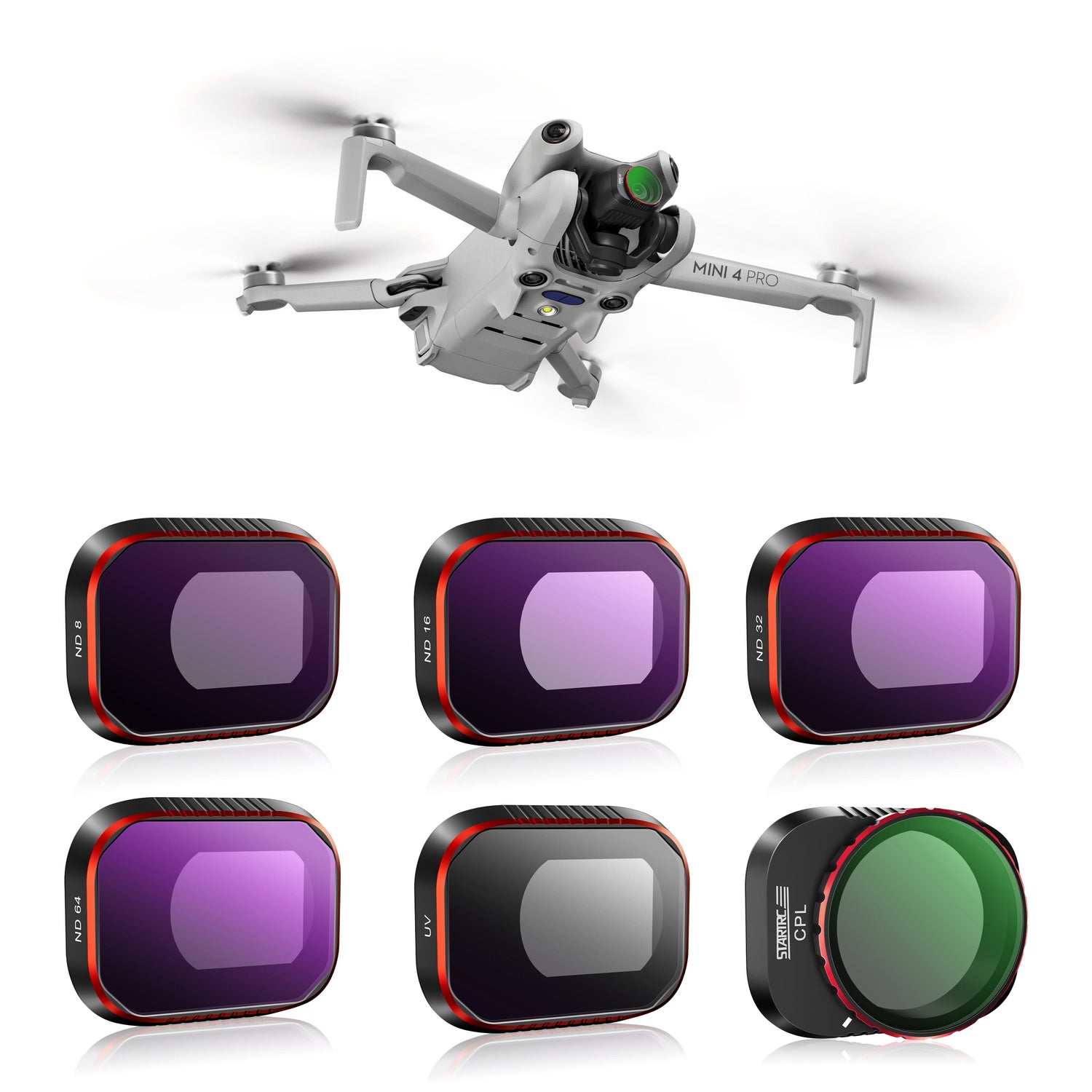 STARTRC Mini 4 Pro Filters, 6 Pack UV CPL ND8 ND16 ND32 ND64 Filter Compatible with DJI Mini 4 Pro Drone, Polarizer and Neutral Density Camera Lens Multi Coated Filter (Aluminum Frame)