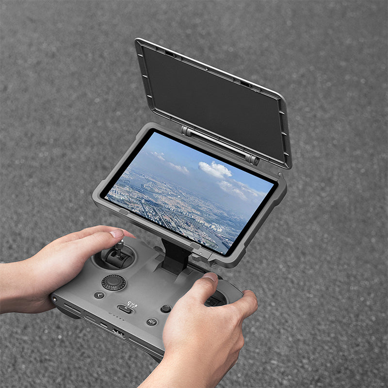 Clear screen visibility on the DJI RC Pro 2 controller using the anti-glare sunshade accessory in bright outdoor conditions.