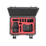 Empty drone travel case interior featuring custom-cut shock-absorbing foam compartments tailored perfectly for drone accessories.