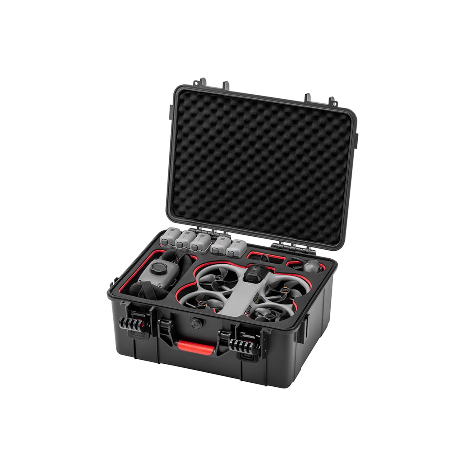 The STARTRC Avata 360 carrying case securely storing the Motion Fly More Combo, G-N3 goggles, and batteries in custom EVA foam.