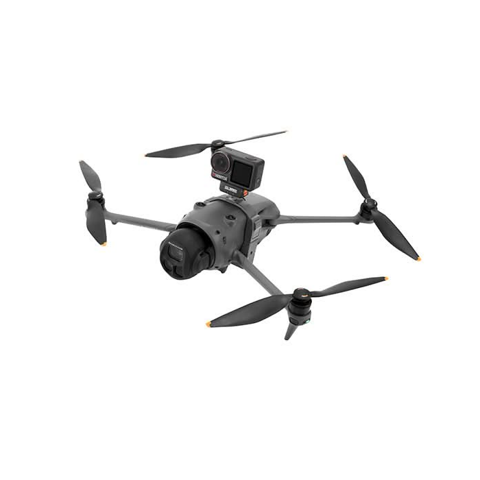 DJI drone equipped with a smart airdrop system and a top-mounted action camera, ready for creative payload delivery.
