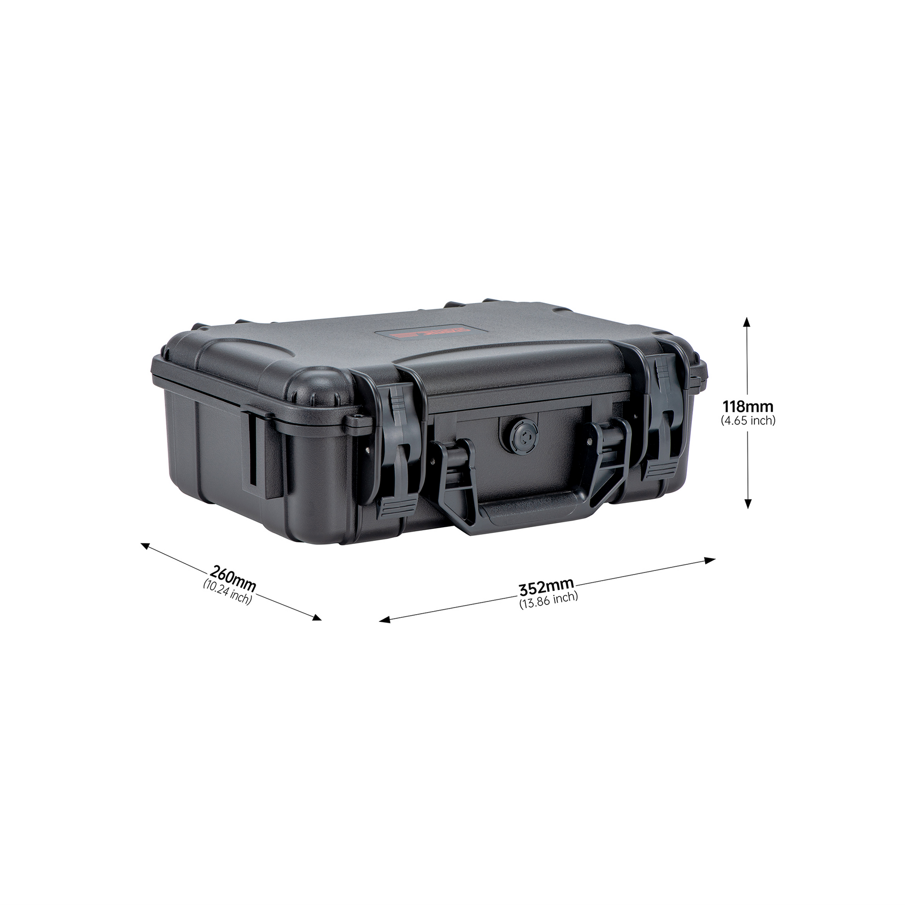 Dimensions diagram of the STARTRC DJI Lito 1 hard case, measuring exactly 352 by 260 by 118 mm. Compact and reliable storage solution for your drone setup.