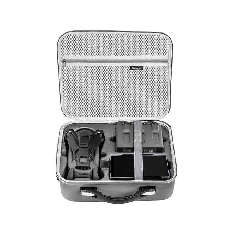 Open carrying case for DJI Mavic 4 Pro, neatly organizing the drone, RC 2 remote controller, and smart flight batteries in custom molded compartments.