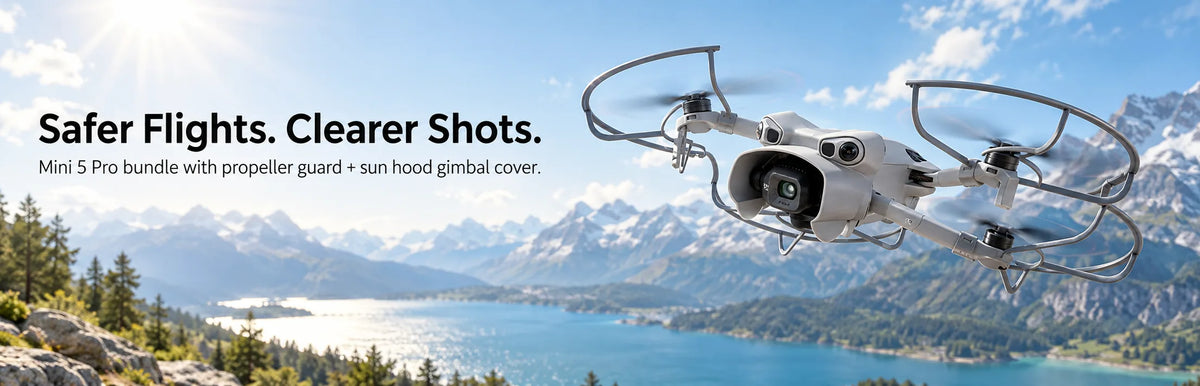 DJI Mini 5 Pro propeller guard and sunshade gimbal cover bundle for safer flights and clearer shots