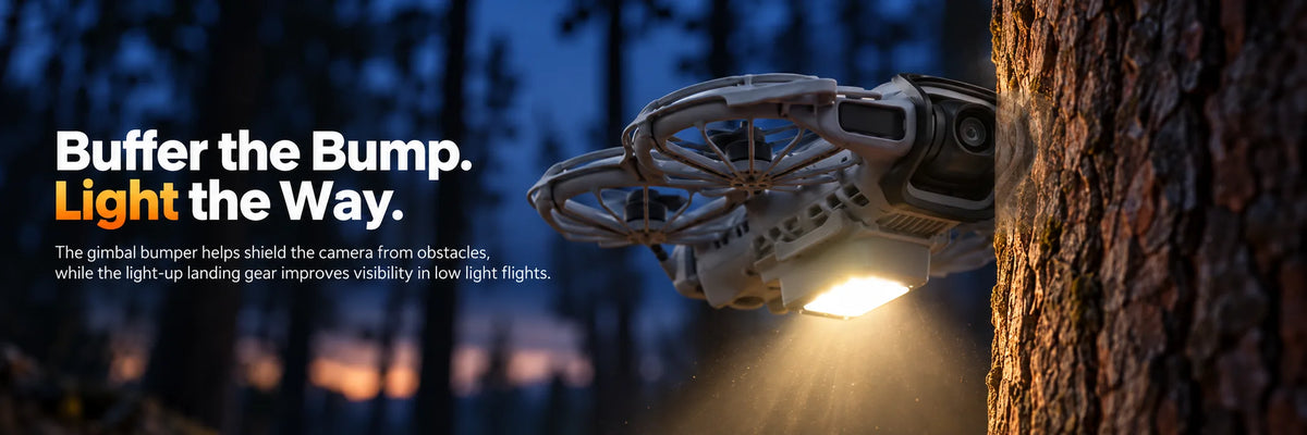 DJI Neo 2 gimbal bumper and LED landing gear bundle for impact protection and better low-light visibility