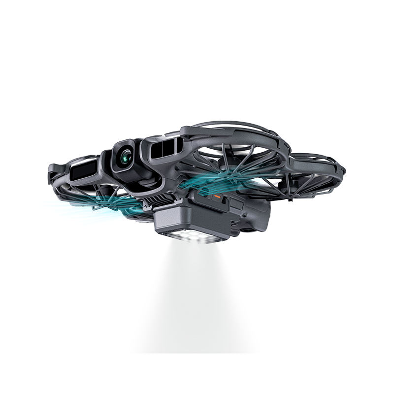 The STARTRC DJI Neo 2 LED landing gear illuminating the ground, providing bright fill light for safe night flights and low-light shooting.