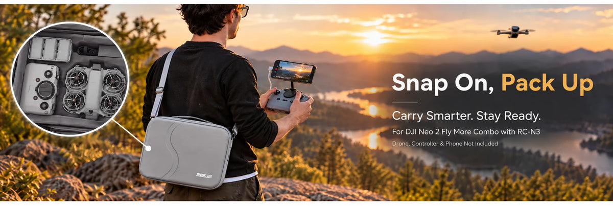 DJI Neo 2 PU carrying case and RC-N magnetic phone mount bundle for organized travel and quick phone setup