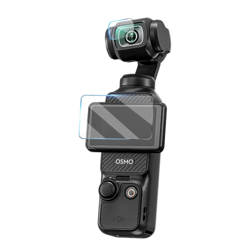 Angled view showcasing the seamless fit of the STARTRC screen shield on the DJI Pocket series. Ensures zero gaps for dust or debris, making it the perfect safeguard.