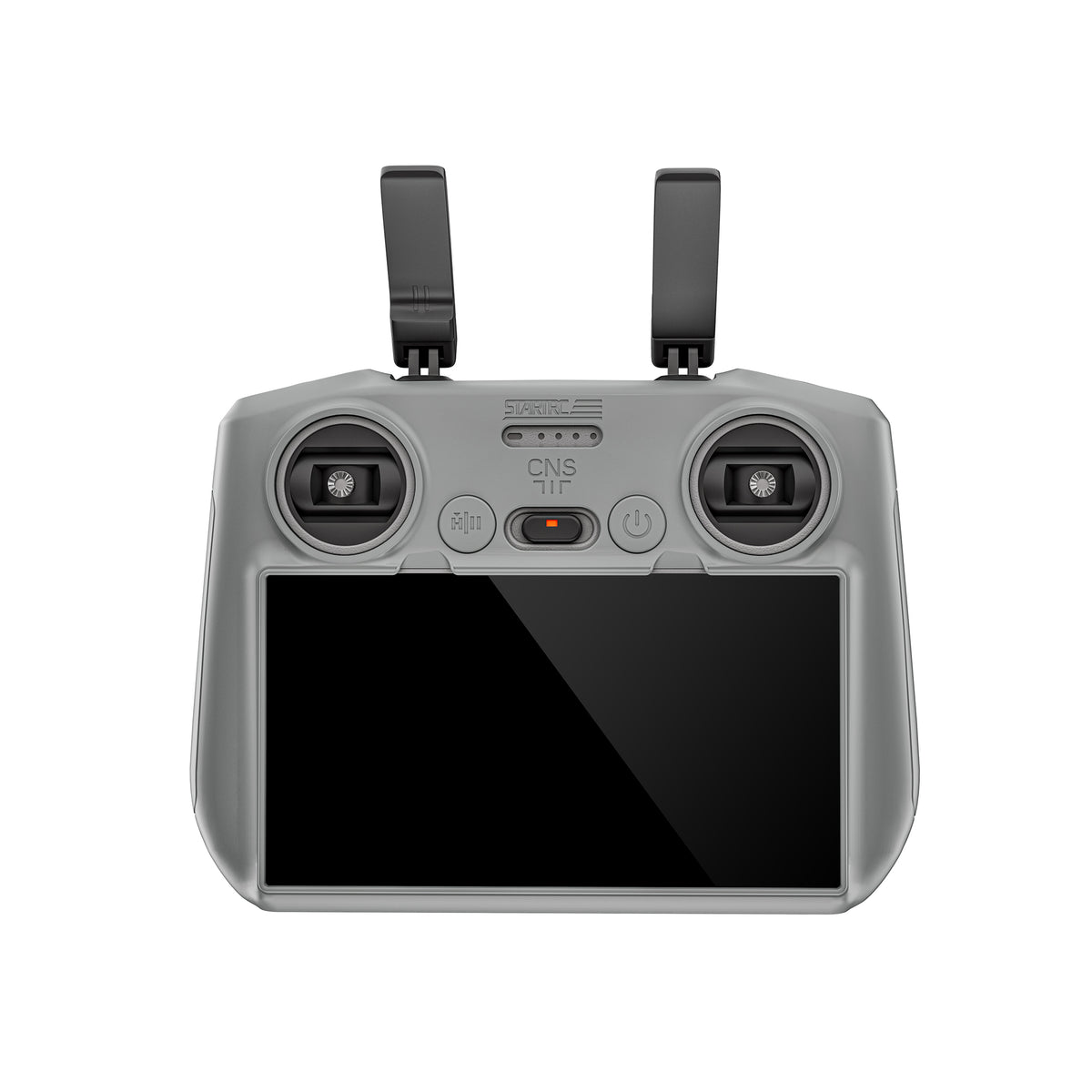 The STARTRC grey silicone protective cover installed on a DJI RC 2 remote controller, providing full drop-proof and anti-slip protection for the screen and body.