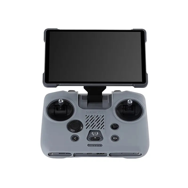 The STARTRC grey silicone cover installed on a DJI RC PRO 2 foldable screen remote, offering all-round protection and a comfortable grip.