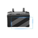 Front view of the premium tempered glass accessory applied securely to the DJI controller screen, ensuring crystal-clear flight visibility.