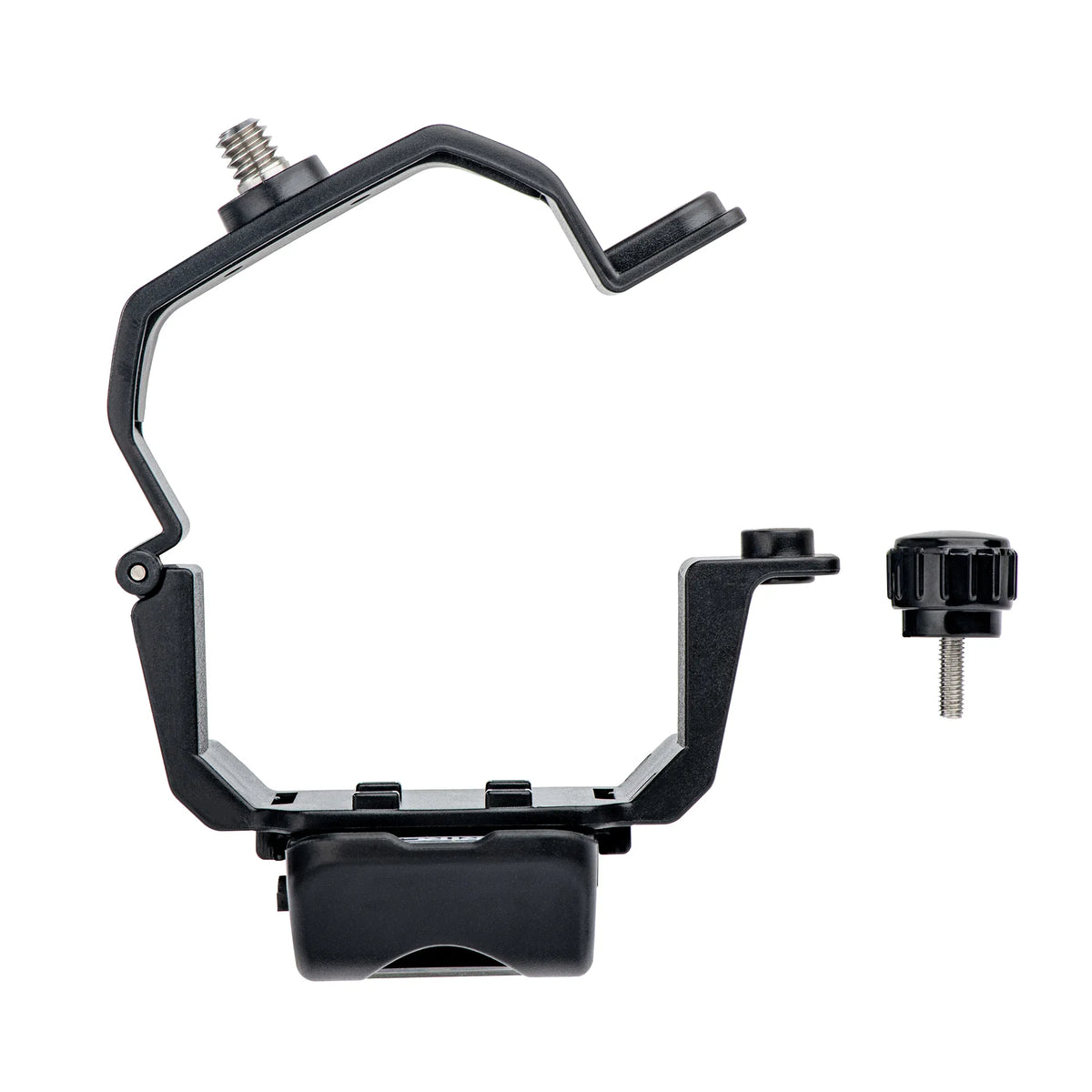 Unassembled view of the drone drop device, showcasing the easy-to-use securing knob for quick attachment to your aerial gear.