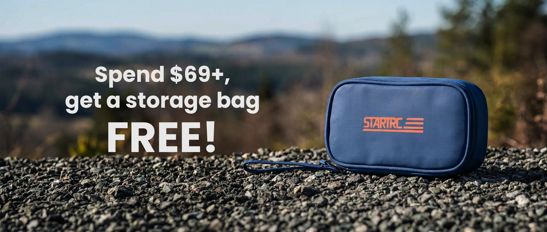 Special promotional offer featuring a high-quality DJI carrying case and charging bag, available as a free gift for orders over $69.