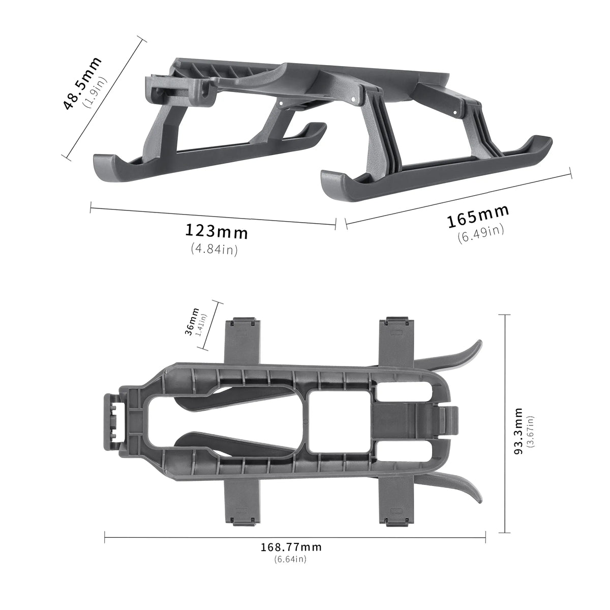 Side profile measurement graphic of the drone elevation accessory, detailing the precise 1.18-inch lift.
