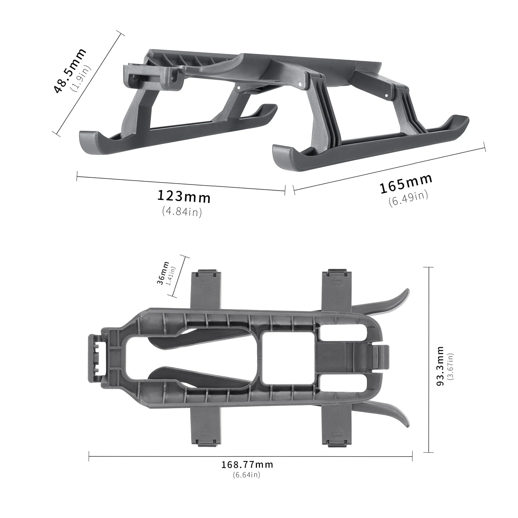 Side profile measurement graphic of the drone elevation accessory, detailing the precise 1.18-inch lift.