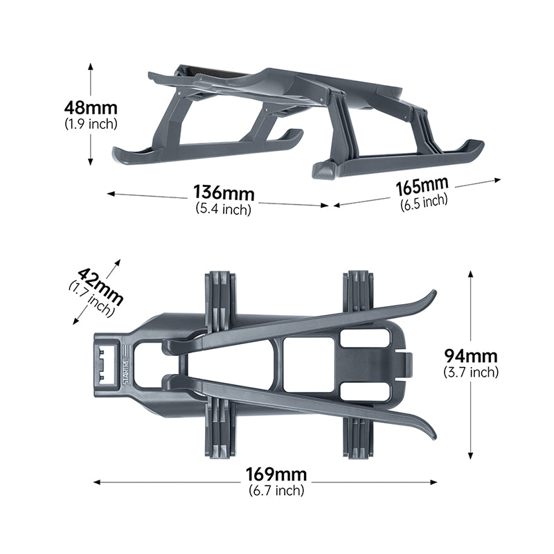 Technical dimensions showing the exact width and length of the 30mm height extender accessory for the Mavic 4 Pro.
