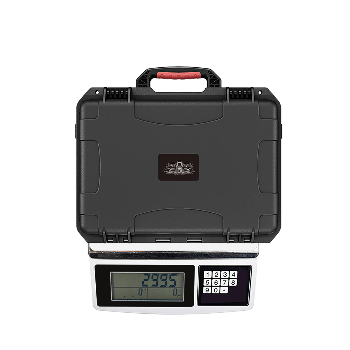 The STARTRC DJI Avata 2 hard case on a digital scale, proving its lightweight design that doesn't compromise on rugged, shock-absorbing protection.
