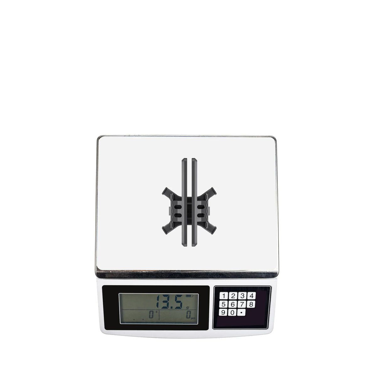 The STARTRC DJI Avata 2 foldable landing gear on a digital scale, highlighting its ultra-lightweight 13.5g design.