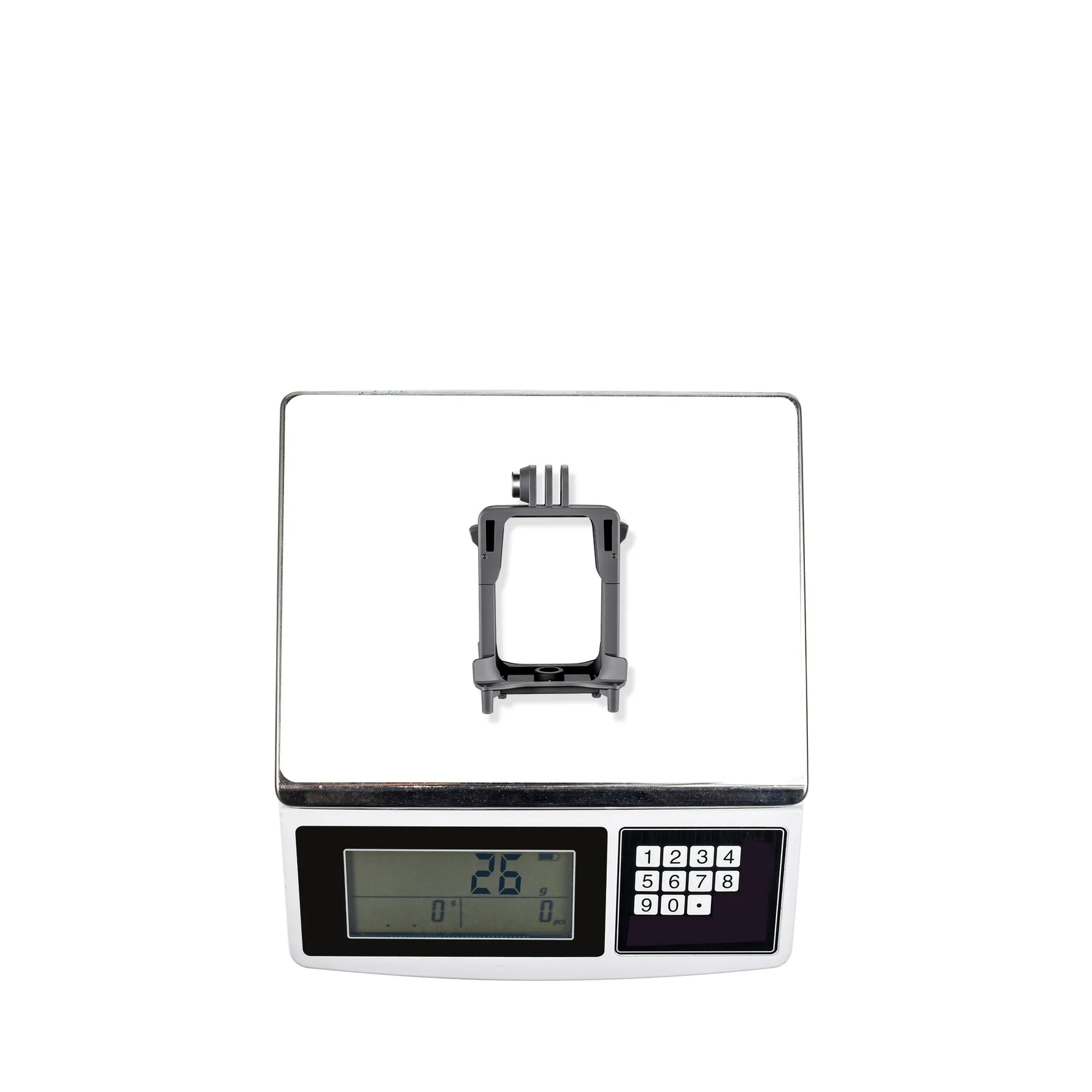 The STARTRC DJI Avata 2 mount on a digital scale showing its ultra-lightweight 26g design to maintain optimal flight performance.