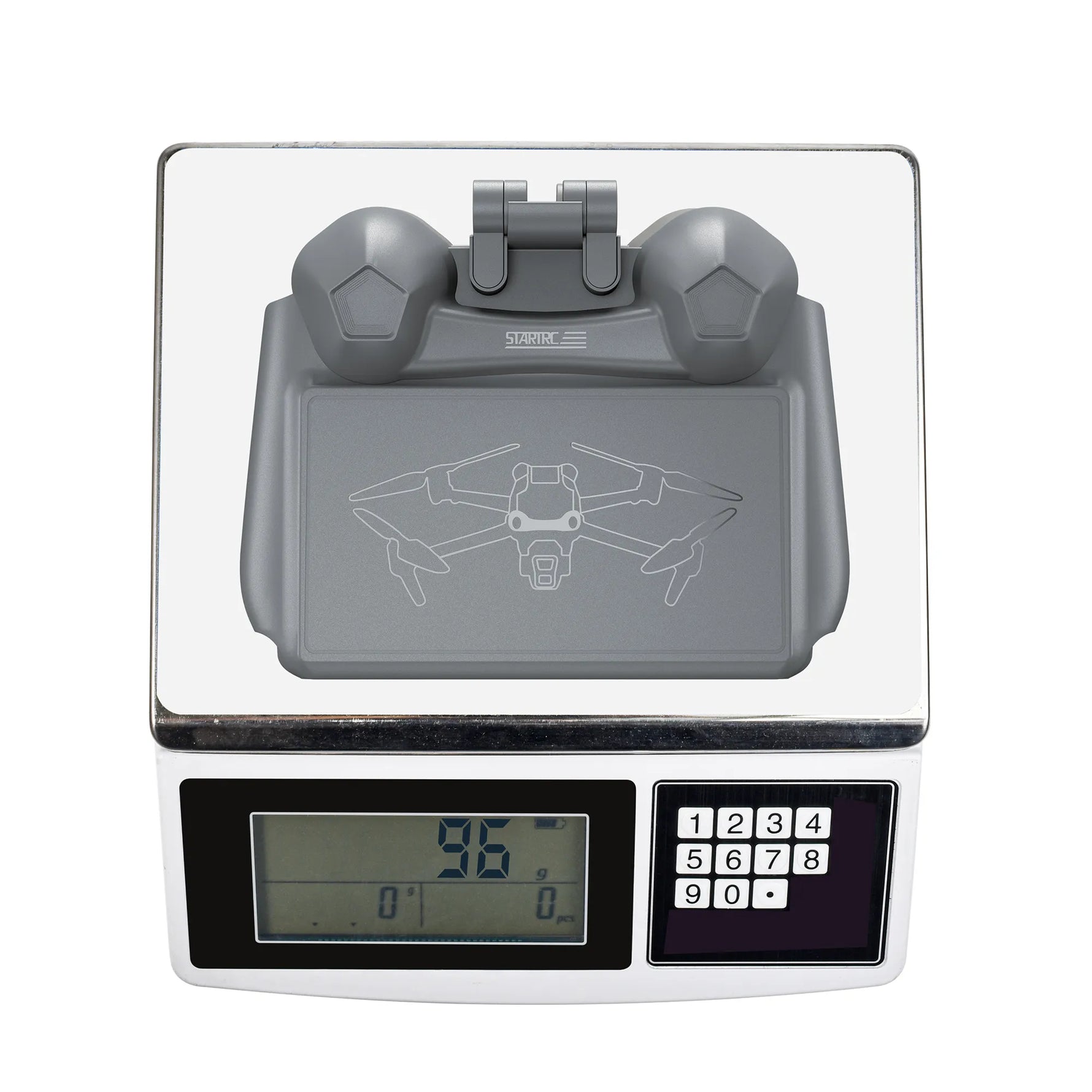 Digital scale displaying the lightweight design of the drone remote sun hood, ensuring stable shading performance without adding heavy bulk.