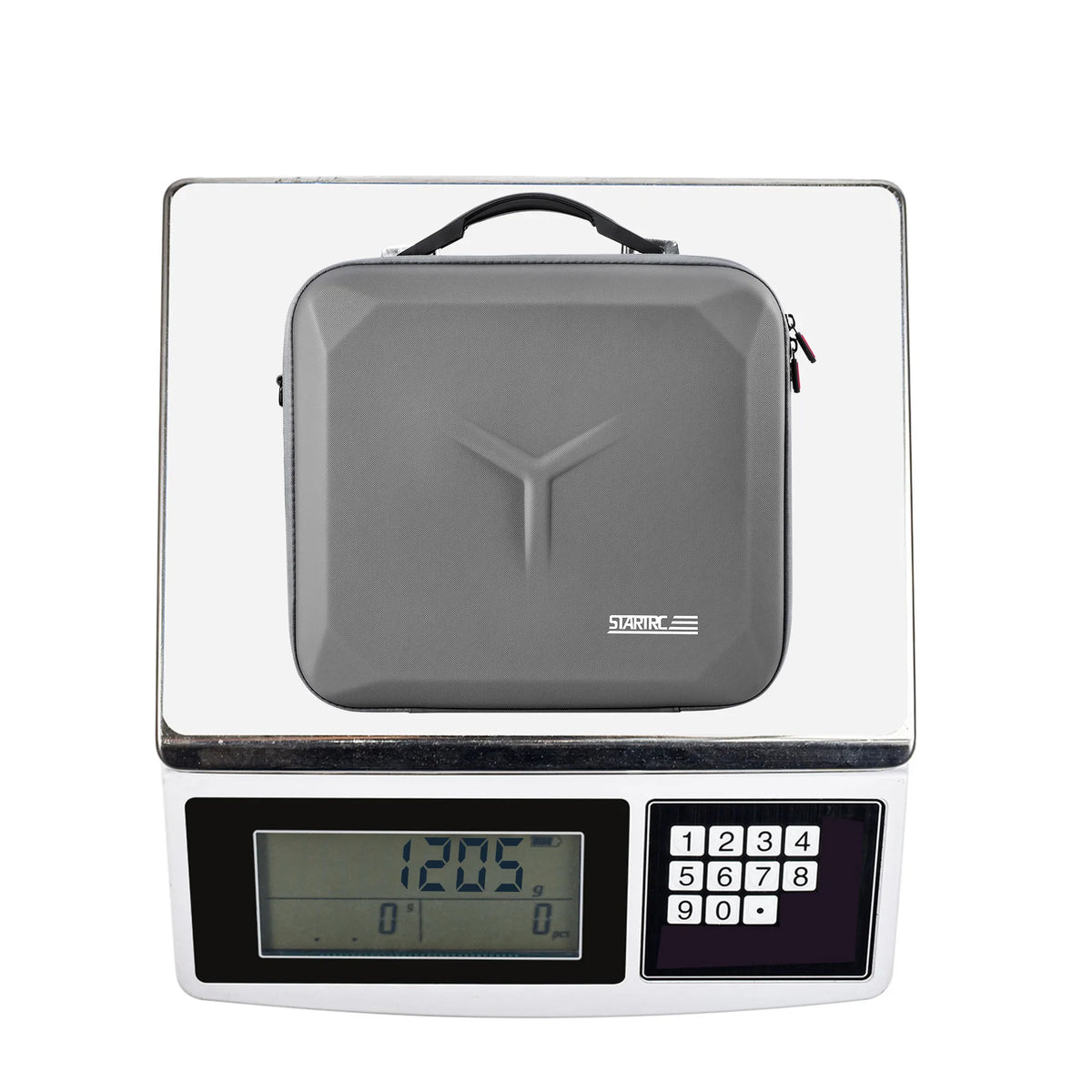 Digital scale displaying the lightweight construction of the Mavic 4 Pro hard case, emphasizing its portability for commercial pilots on the go.
