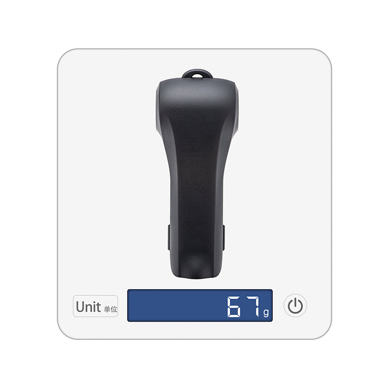 A digital scale showing the STARTRC flip case weighing only 67g, highlighting its extremely lightweight and travel-friendly build.
