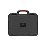 Top-down view of the durable black waterproof carrying case designed specifically for the DJI Mavic 4 Pro, securely shut for transport.
