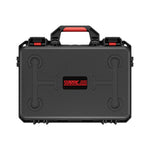 Front view of the rugged waterproof storage box designed for DJI Mini series drones, featuring a durable handle and secure locking latches for travel.