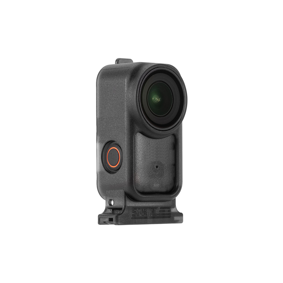 Rear view of the vlogging protective cage for DJI Osmo Nano, highlighting the hollow-out design for unobstructed access to buttons, screen, and ports.