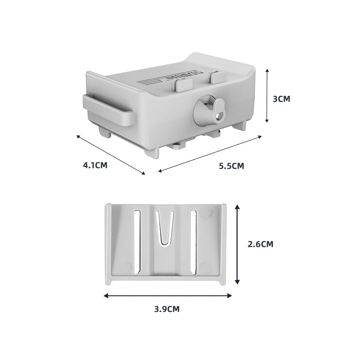 Detailed 3D measurements of the payload release accessory, highlighting its clever, compact build that requires absolutely no modifications to your drone.