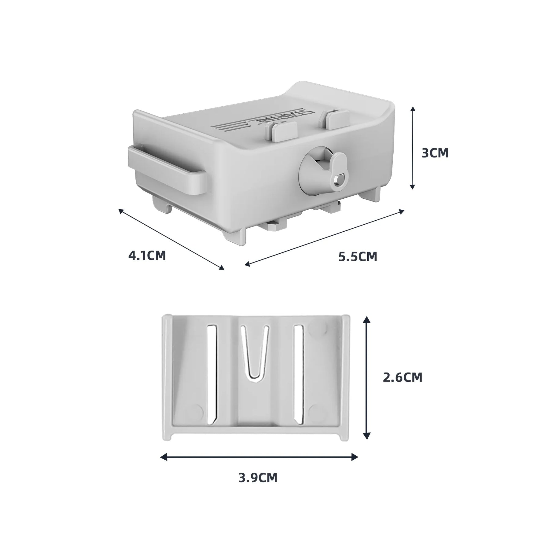 Detailed 3D measurements of the payload release accessory, highlighting its clever, compact build that requires absolutely no modifications to your drone.