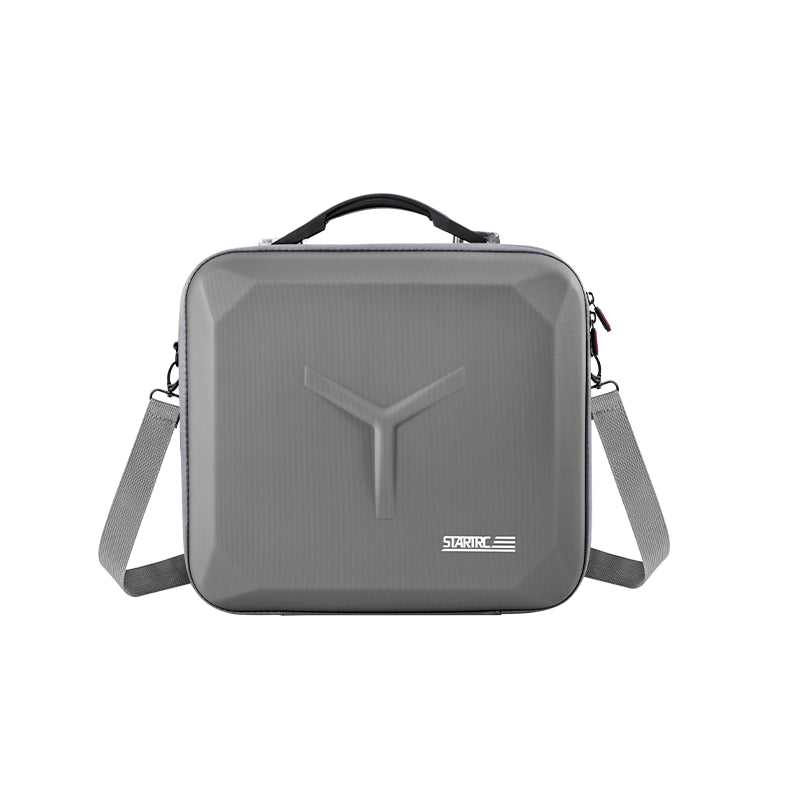 Portable hard shell shoulder bag for DJI Mavic 4 Pro, featuring a sleek grey design for travel and outdoor drone photography.
