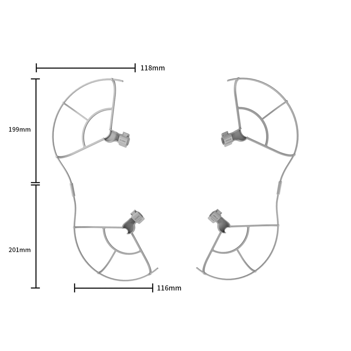 Detailed size and dimension specifications for the 360-degree drone propeller guard, tailored exclusively for a perfect and secure fit.