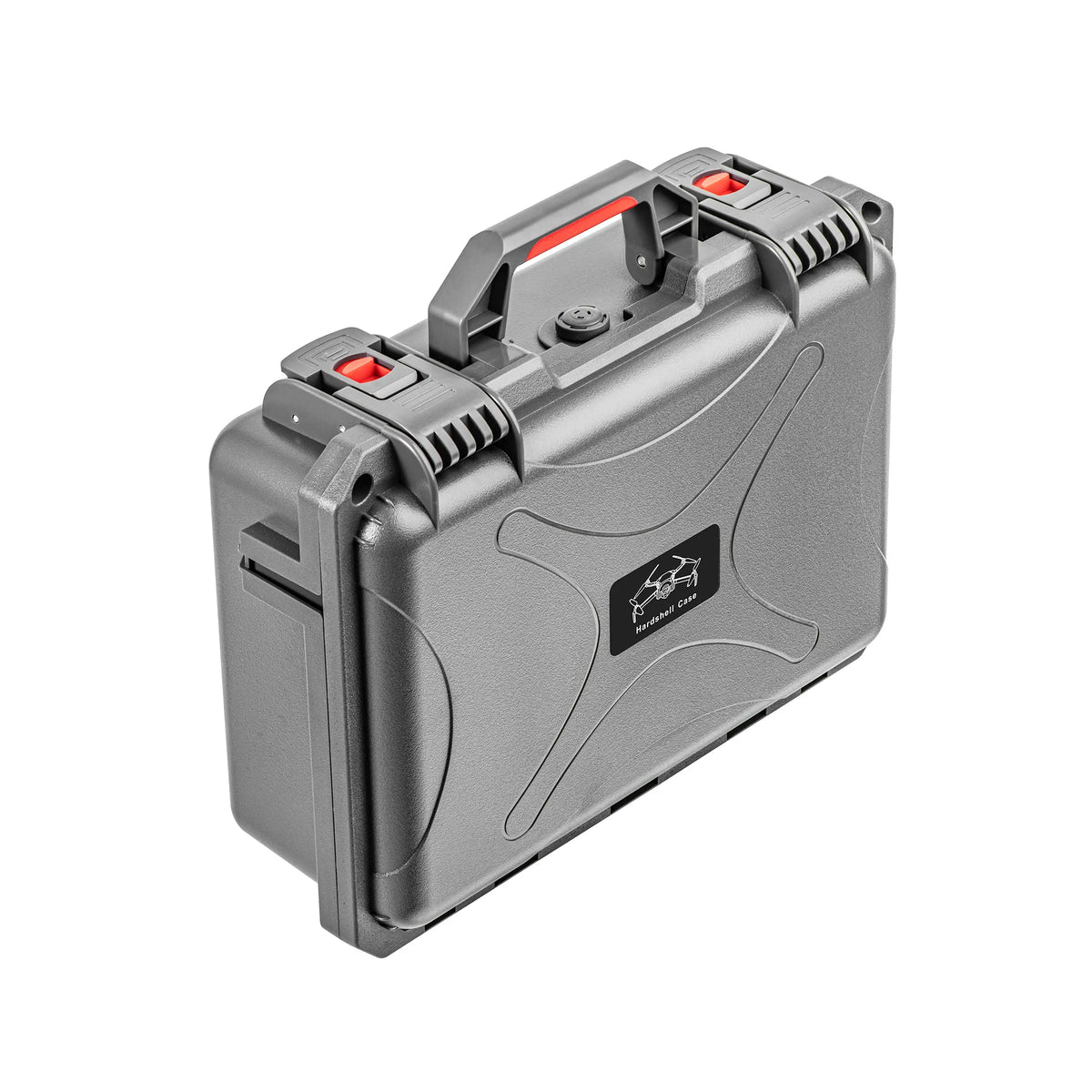 Angled view of the impact-resistant drone travel case, equipped with an ergonomic handle for easy portability during outdoor photography shoots.