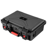 Angled view of the impact-resistant drone travel suitcase, equipped with a waterproof PU exterior for maximum gear protection.