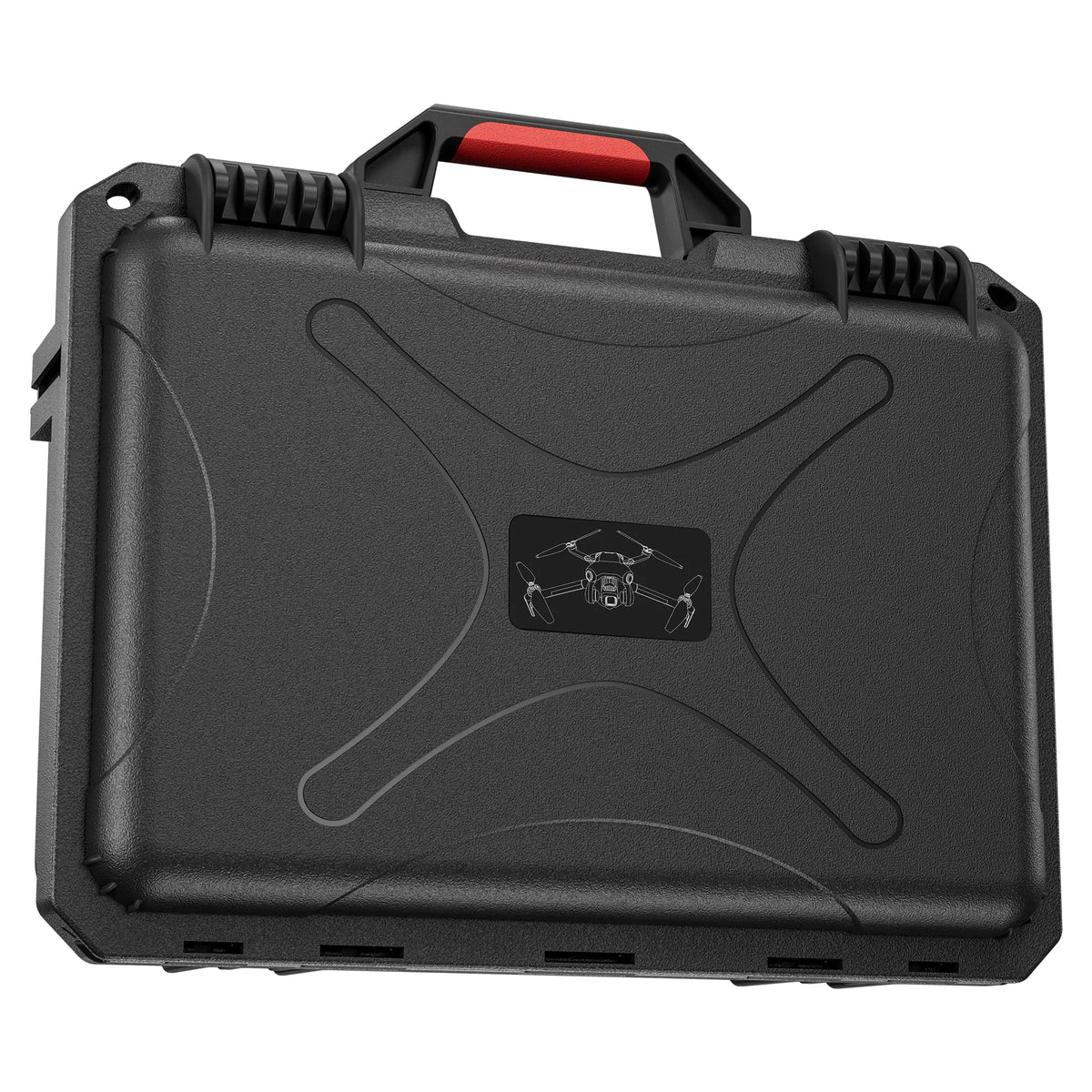 Angled top view of the heavy-duty travel case, built to protect your camera drone and accessories from shifting or damage during transport.
