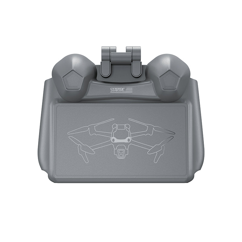 Durable sunshade cover for the drone remote control in the closed position, featuring soft TPE joystick protectors for safe transport.