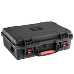 A side perspective of the rugged hard shell case for the DJI Avata 2 drone, highlighting the pressure-equalizing valve and impact-resistant construction.