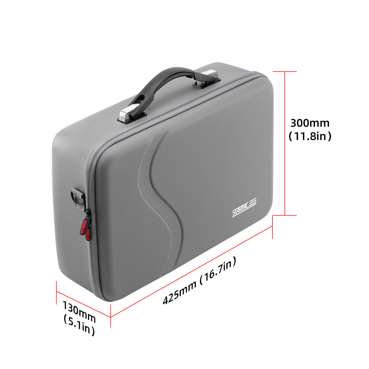 Detailed dimensions of the STARTRC Avata 360 PU case, measuring 425 by 300 by 130 millimeters, perfect for travel.