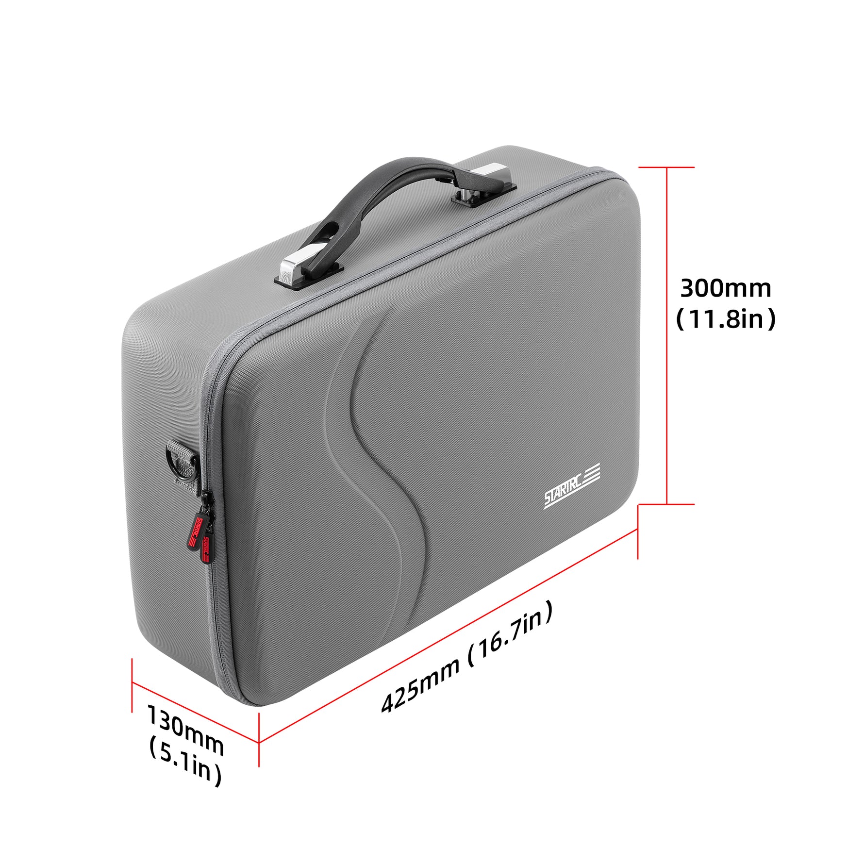 Detailed dimensions of the STARTRC Avata 360 PU case, measuring 425 by 300 by 130 millimeters, perfect for travel.