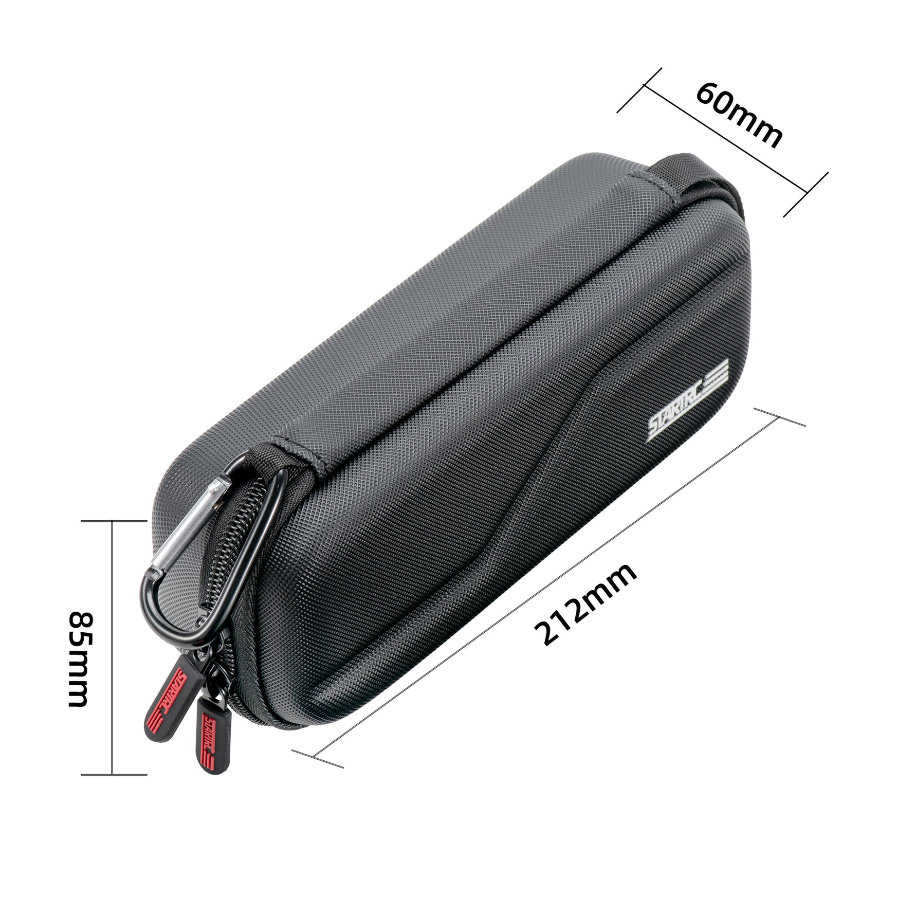 A compact and protective PU leather case by STARTRC, with dimensional callouts of 212 x 85 x 60 mm, showing its true size.