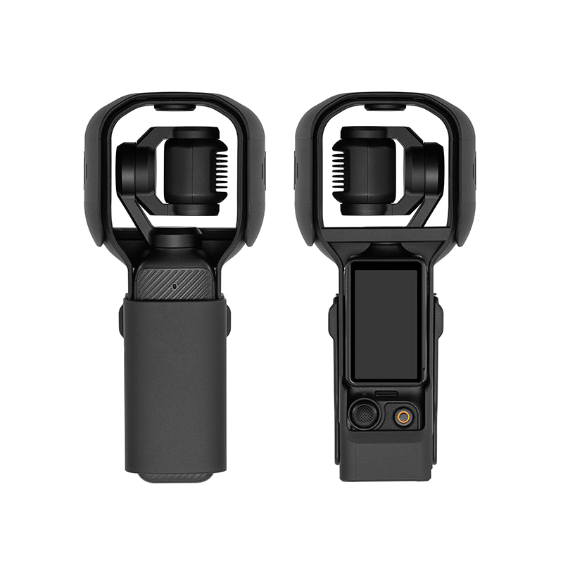 Front and rear views of the DJI Osmo Pocket camera securely mounted inside the STARTRC dynamic case, eliminating gimbal anxiety for creators.