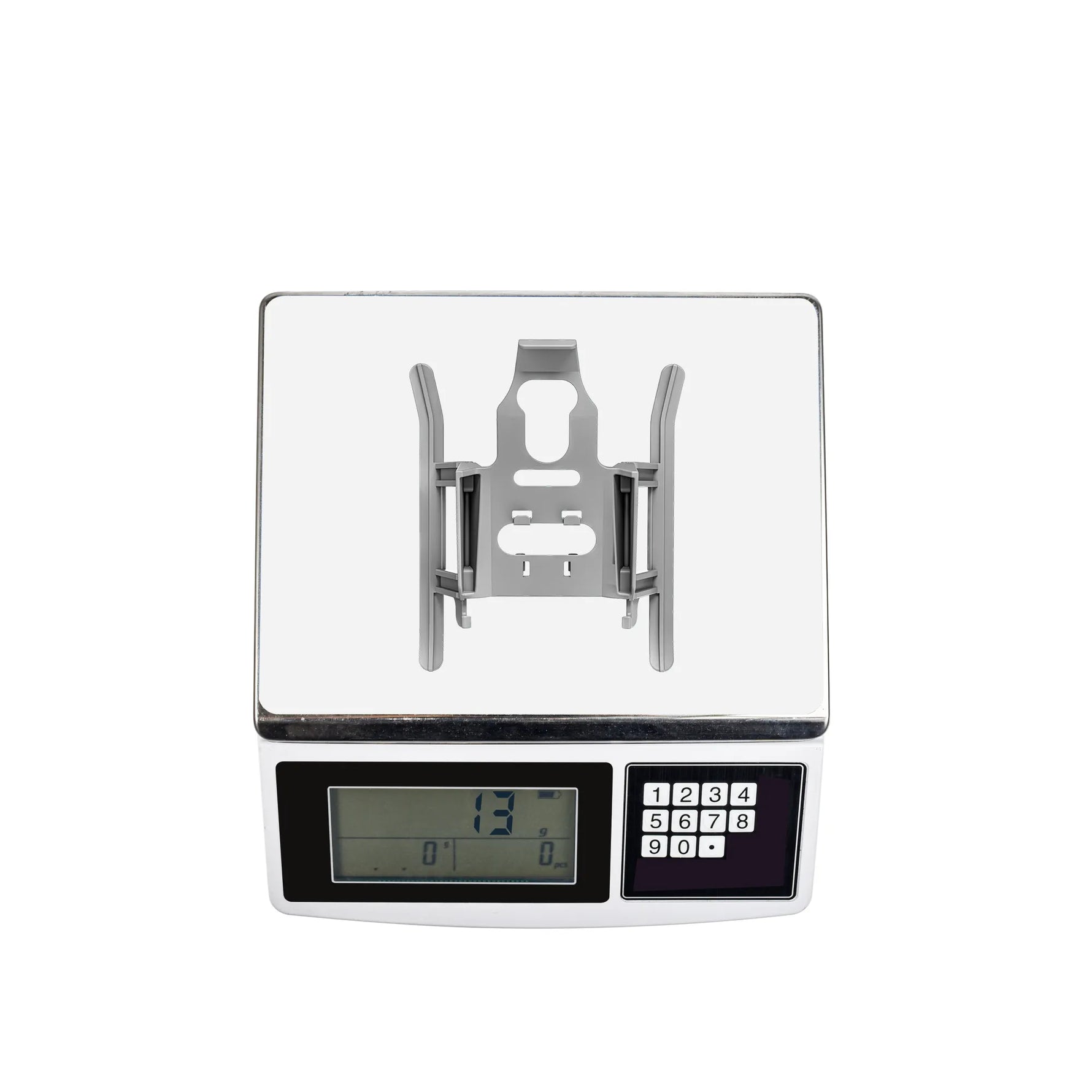 Digital scale displaying the exact weight of the ultralight drone landing legs, an essential upgrade that minimizes landing impact without adding bulk.