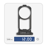 A digital scale displaying the 12g ultralight weight of the STARTRC protective frame, proving its lightweight and portable design for creators on the go.